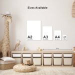 Portrait poster sizes A2, A3, A4, A5 in children's room.
