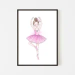 Illustration of ballet dancer in pink tutu - black frame