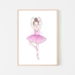 Illustration of a ballerina in pink tutu - timber frame