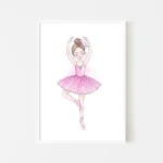 Illustration of young ballerina in pink tutu - white frame