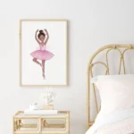 Illustration of ballerina in pink tutu on wall of bedroom