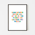 "Power to change the world" inspirational quote print by Roald Dahl - black frame