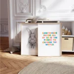 "Power to change the world" inspirational quote print by Roald Dahl - timber frame in bedroom