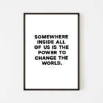 "Power to change the world" inspirational quote print by Roald Dahl - black frame