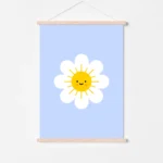 Smiling sun with flower petals on blue background - poster hanger