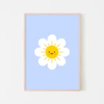 Cute sun with flower petals illustration in frame - timber frame