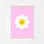 Cute flower with smiling face on pink background - poster hanger