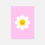 Smiling sun and flower on pink background