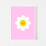 Happy sun in a daisy on pink background - white frame