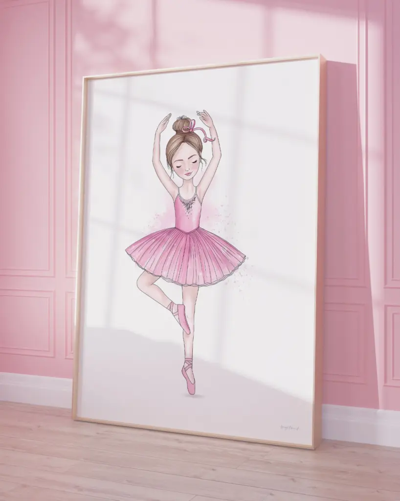 Illustration of ballerina in pink tutu artwork