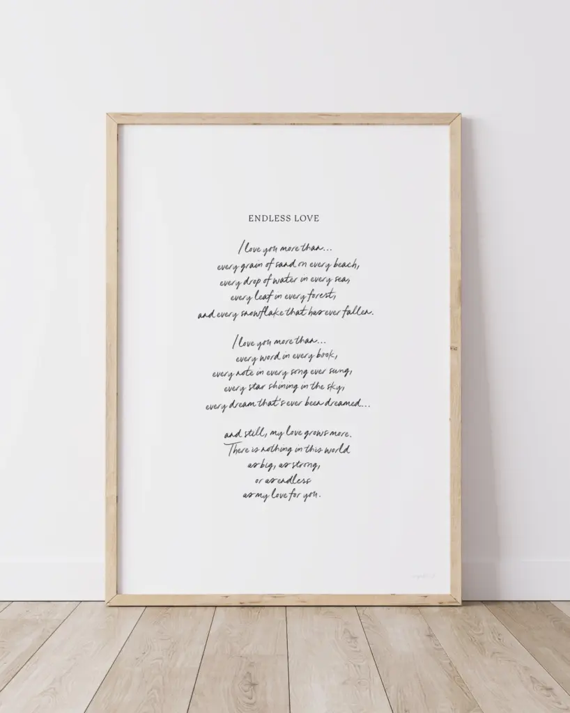 Framed minimalist love quote wall art print