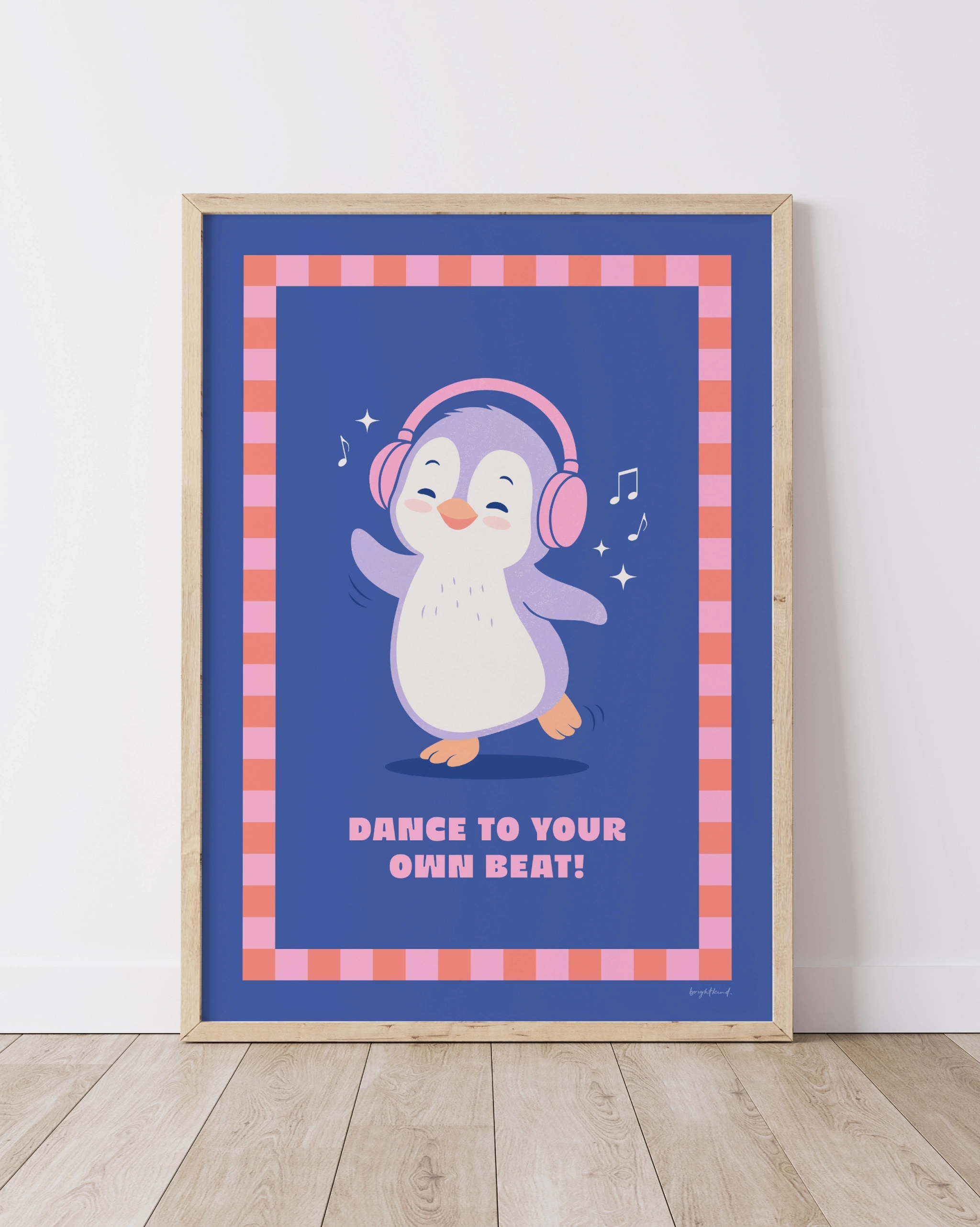 Dancing penguin with headphones poster art