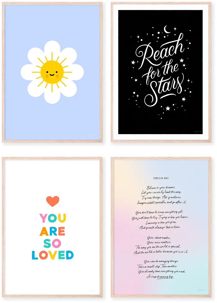 Motivational wall art with positive quotes and designs.